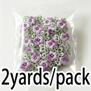Colorful water-soluble embroidered lace trim floral ribbon for DIY sewing craft 2 yards