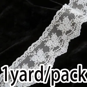 Pizzo ricamato in cotone bianco da 8 cm primo piano per cucito e artigianato fai da te