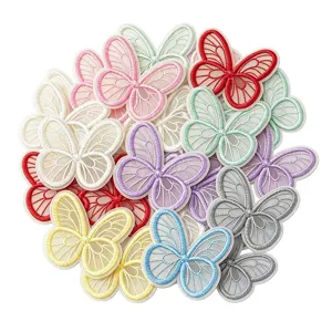 Colorful embroidered butterfly lace appliques for DIY hair clips, clothing sewing and crafts.