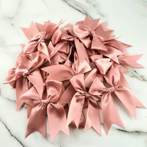 50pcs pink satin ribbon bows for DIY hair clips, gift box wrapping and holiday party decoration.
