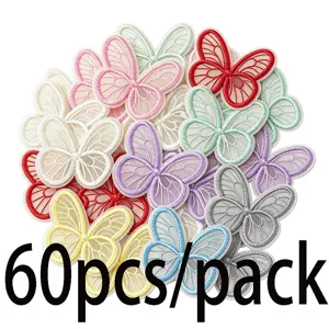 Colorful embroidered lace butterfly patches 60pcs pack DIY sewing craft supplies