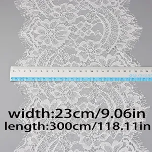 White lace fabric trim 23cm wide 300cm long delicate floral pattern for wedding dress DIY