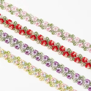Detailed view of 2cm colorful hollow water-soluble embroidery lace trim for sewing.