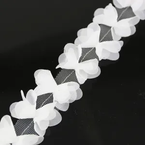 White 50mm chiffon butterfly lace ribbon trim mesh tulle fabric for DIY crafts gift wrapping