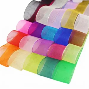 Colorful sheer organza ribbons for gift wrapping, bow making, and DIY craft decorations.