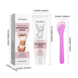OceAura sensitive hair removal cream set with spatula, 120g gentle formula for smooth skin.