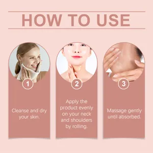 Gráfico de instrucciones paso a paso para crema de cuello con retinol, aplicación y masaje.
