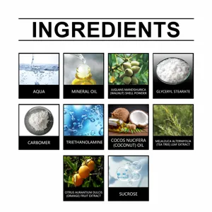 Ingredients detail graphic showing natural plant and scientific components of body scrub.