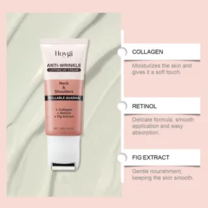 HOYGI Crema Reafirmante de Cuello con Retinol y Masajeador de Rodillo Antiarrugas 50g
