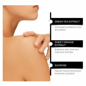 Nourishing body scrub with green tea and sweet orange extract for gentle exfoliation and hydration.