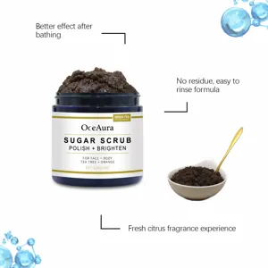 OceAura sugar body scrub with green tea for smooth skin and gentle daily exfoliation care.