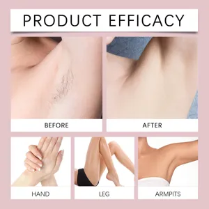Hair removal cream efficacy detail showing smooth skin results on different body parts clearly.