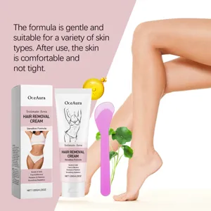 OceAura sensitive hair removal cream detail, gentle formula for smooth skin care and clean.