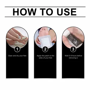 Instructions étape par étape pour l'application des patchs de soin des pieds au quotidien.