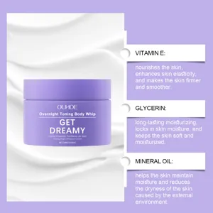 OUHOE overnight toning body whip cream 100g with vitamin E and glycerin for firming.