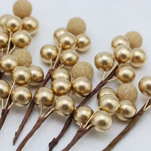Gold berry stems craft picks DIY holiday gift box decoration artificial berries floral supplies