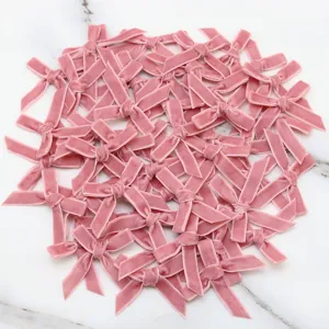 Pink velvet mini ribbon bows for DIY hair clips and gift box wrapping crafts