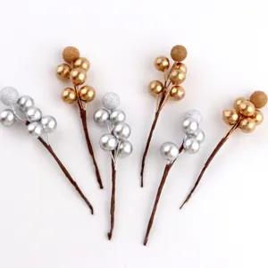 Artificial Christmas berry stems fake foam fruit picks gold silver floral decor for home