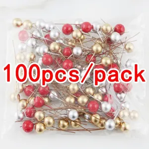 100pcs pack artificial Christmas berries red gold silver DIY craft floral stamen picks