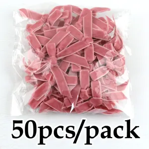Lazos de cinta de terciopelo rosa en bolsa transparente, pack de 50 para cajas de regalo y accesorios.