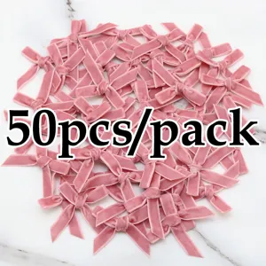 50pcs mini lazos de terciopelo rosa para cajas de regalo arreglos florales y accesorios.