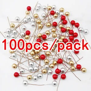 100pcs Christmas artificial berries craft stems red gold silver DIY floral accessories