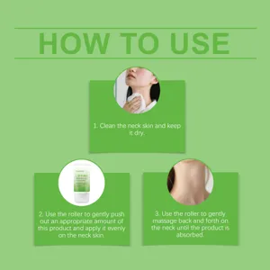 Vista detallada que muestra instrucciones paso a paso para usar la crema reafirmante para el cuello.