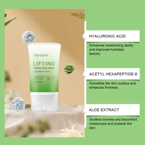 Detalle de la crema de cuello enrollable Viareline con ácido hialurónico y aloe vera.