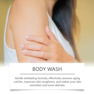 Body wash detail showing smooth skin application with gentle exfoliating formula for body care.
