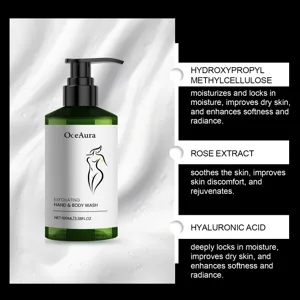 OceAura exfoliating body wash detail shot featuring hydrating ingredients and smooth texture.