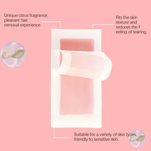 Hair removal wax strips detail showing citrus fragrance and skin-friendly gentle formula.
