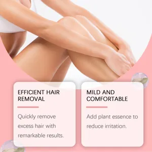 Detail view of gentle hair removal wax strips featuring plant essence for smooth skin.