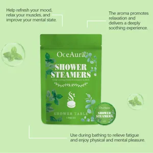 Detail view of eucalyptus mint shower steamer, long-lasting aroma for deep soothing.