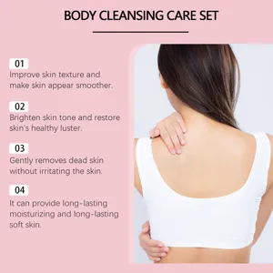Body cleansing care set detail image showing exfoliating, moisturizing and skin nourishing features.