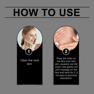 Gráfico de instrucciones paso a paso para el uso y masaje de la crema reafirmante de cuello.