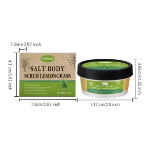 Vista dettagliata dello scrub corpo alla citronella Woodsleep con barattolo e dimensioni.