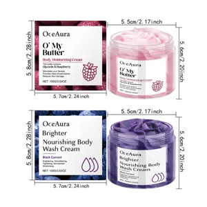 OceAura Body Moisturizing Cream and Nourishing Wash Cream set, 100g jar with size details.