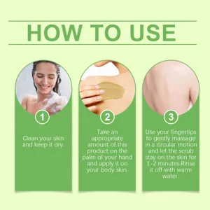 Guida passo dopo passo per l'utilizzo dello scrub corpo con istruzioni di massaggio.
