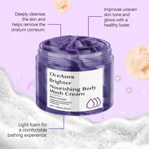 OceAura nourishing body wash cream in detail view, featuring rich purple texture and formula.