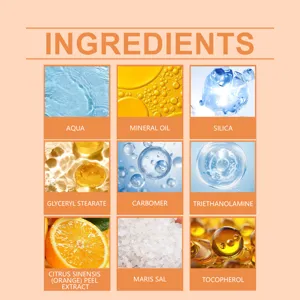 Citrus body scrub ingredients detail showing natural orange peel extract, sea salt and mineral oils.