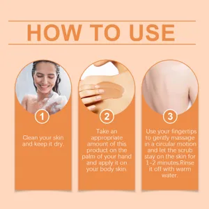 Body scrub application instructions detail showing step-by-step usage guide for smooth skin.