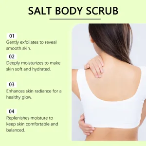 Vista dettagliata dello scrub corpo al sale con benefici esfolianti e idratanti profondi.