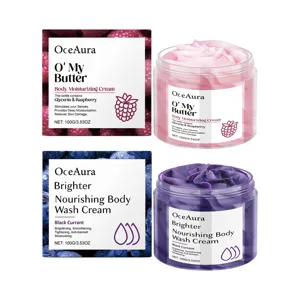 OCEAURA Body Moisturizing Cream and Nourishing Body Wash Set with Raspberry and Black Currant