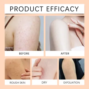 Citrus body scrub detail efficacy image showing skin before and after rough dry exfoliation care.
