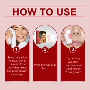 HOYGI facial wax strips for smooth skin use instructions detail graphic showing 3 easy steps.