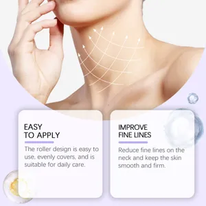 Neck cream detail view showing roller application features, smooth texture and fine line care.
