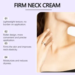 Firming neck cream with roller design, lightweight texture, moisturizes and improves elasticity.
