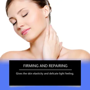 Firming neck cream detail showing smooth skin application, moisturizing and elastic care effects.