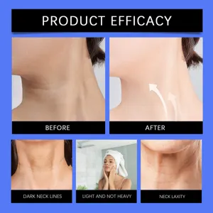 Detail view of anti-aging roller neck cream showing visible before and after wrinkle smoothing.