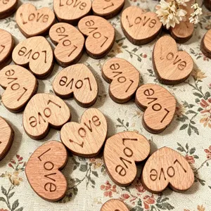 14mm wooden heart buttons with love print, perfect for DIY crafts, sewing, and handmade clothing.